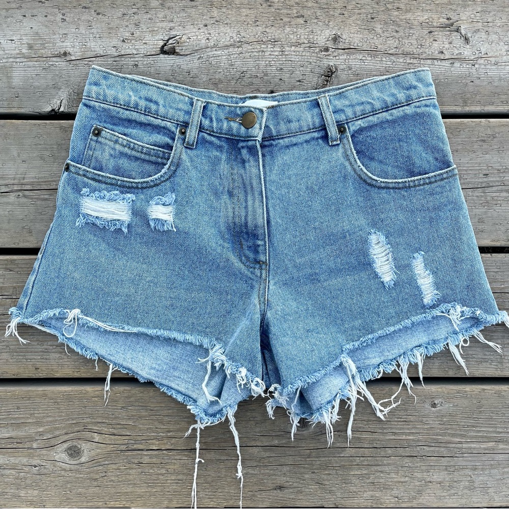 Kookai High Rise Frayed Hem Denim Jean Short